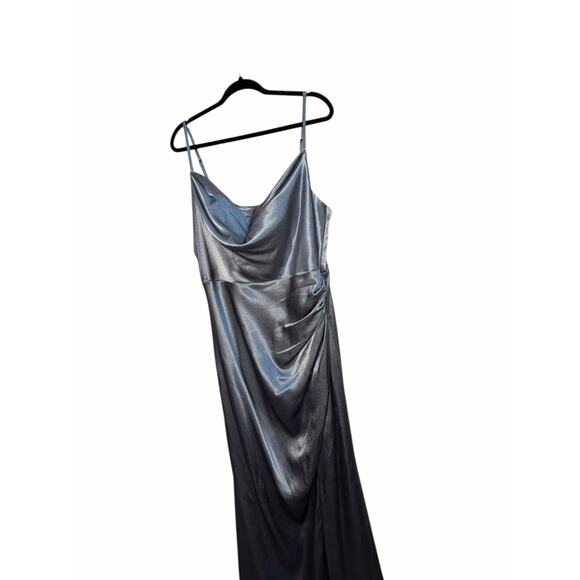 JJ’s House Dusty Blue Metallic Satin Cowl Neck Evening Gown NWT – Size 16W - Picture 13 of 16